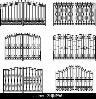 Set of silhouettes of decorative forged gates, vector illustration Stock Vector