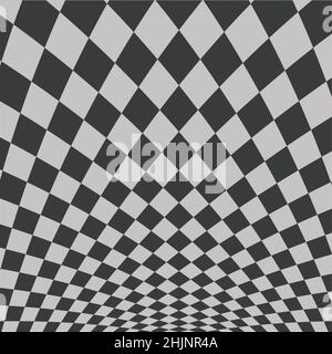 A checker pattern in dark grey and light grey. The pattern is warped ans seems to bend around the bottom. Stock Vector