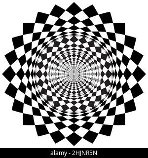 A visual strong black and white star shape which repeats itself to the center. Vibrating strong image Stock Vector