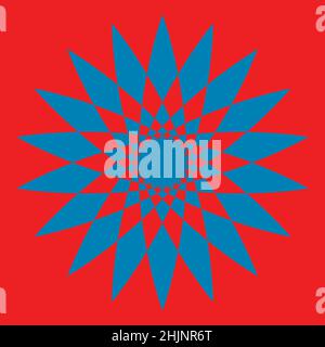 A blue vibrating star shape with a red background. Strong color contrast Stock Vector