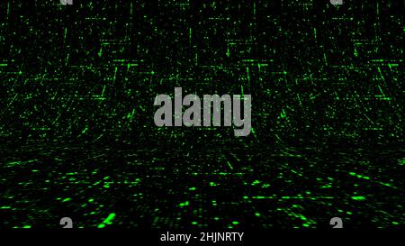 Abstract data moving in all directions creating a web of information bended screen. Animation. High tech background with running impulses and pixels Stock Photo