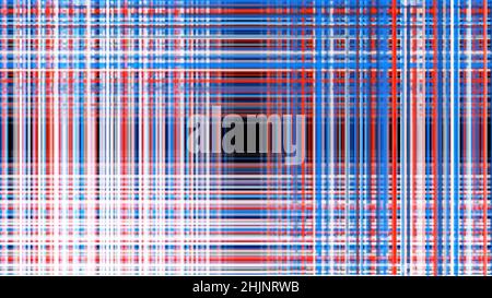 Colorful neon grid formed by narrow crossed lines on a black background, seamless loop. Animation. 3D moving tunnel with the square shaped black cente Stock Photo
