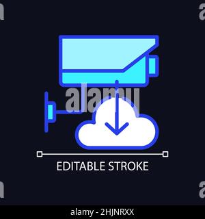 CCTV and phone connection pixel perfect RGB color icon for dark theme Stock Vector