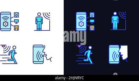 Sensor technology pixel perfect light and dark theme color icons set Stock Vector