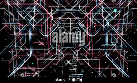 Cyber space concept with program code lines are written by artificial intelligence. Animation. Futuristic texture with abstract data motion, seamless Stock Photo