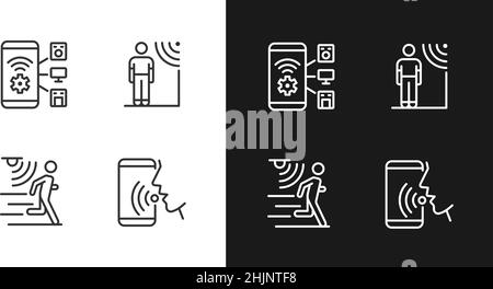 Sensor technology pixel perfect light and dark theme color icons set Stock Vector