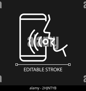 Voice control pixel perfect white linear icon for dark theme Stock Vector