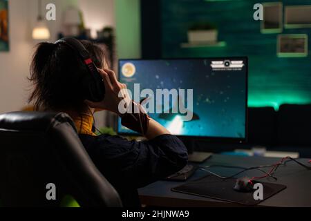Modern player live streaming video games play on computer, having fun with  rpg tournament. Young adult playing online action shooting game with  multiple players on pc, shooter challenge Stock Photo - Alamy