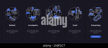 Office environment types night mode onboarding mobile app screen Stock Vector