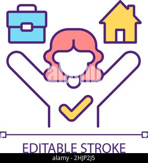 Working woman balance between job and home RGB color icon Stock Vector