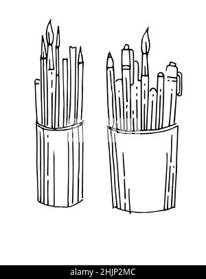 Premium Vector  Hand drawn set of artist tools doodle art supplies in  sketch style easel brushes paint pencils