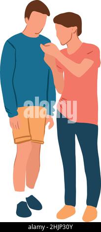 two guys talking and looking at the phone Stock Vector