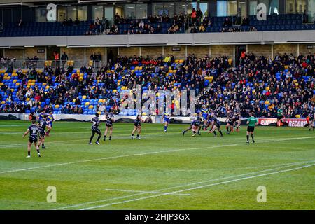 Wimbledon, UK. 19th Jan, 2022. General view of play during the Betfred Championship match between London Broncos and Widnes Vikings at the Cherry Red Records Stadium, Plough Lane, Wimbledon, England on 30 January 2022. Photo by David Horn. Credit: PRiME Media Images/Alamy Live News Stock Photo