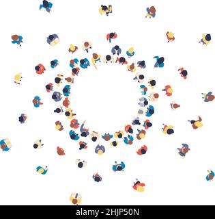 Top view people in circle. Person crowd, group human background. Festival or demonstration, isolated community. Business public, recent vector concept Stock Vector