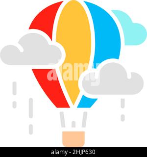 Vector air balloon, aerostat, dirigible white line icon. Stock Vector