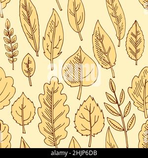 Tree leaf background. Autumn Seamless pattern. Hand drawing outline. Sketch Vector Stock Vector