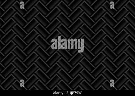 Metro black tiles with herringbone pattern vector illustration. 3d subway diagonal seamless texture, modern ceramic bricks on wall, mosaic apron for k Stock Vector