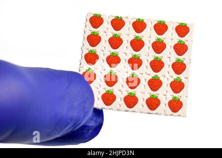 Acid trips, Blotting paper impregnated with the drug L.S.D. Stock Photo