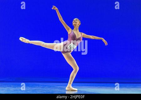Montreux, Switzerland. 31st Jan, 2022. Ava Marenjak of Australia of Classical Coaching Australia (102) during the first day of the Prix de Lausanne 2022 competition (Photo by Eric Dubost/Pacific Press) Credit: Pacific Press Media Production Corp./Alamy Live News Stock Photo