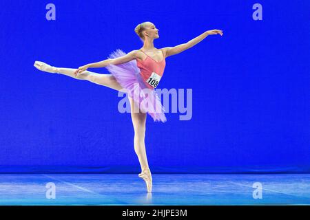 Montreux, Switzerland. 31st Jan, 2022. Ava Marenjak of Australia of Classical Coaching Australia (108) perform during the first day of the Prix de Lausanne 2022 competition (Photo by Eric Dubost/Pacific Press) Credit: Pacific Press Media Production Corp./Alamy Live News Stock Photo