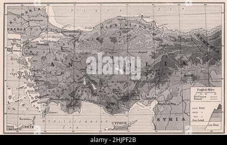 The Great plateau of Anatolia, between Europe and Asia. Turkey (1923 map) Stock Photo