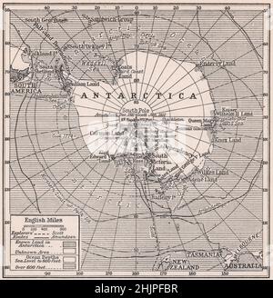The Great white spaces of the frozen South. Antarctica (1923 map) Stock Photo