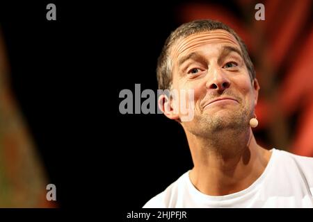 Bear Grylls at Hay-On-Wye in Wales on the 26th of May 2018, speaking at the Hay Festival.  Edward Michael 'Bear' Grylls OBE is a British adventurer, w Stock Photo