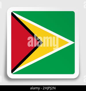 Guyana flag icon on paper square sticker with shadow. Button for mobile application or web. Vector Stock Vector