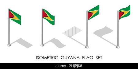 isometric flag of GUYANA in static position and in motion on flagpole. 3d vector Stock Vector