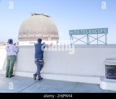 Los Angeles, CA, USA - January 16, 2016 - Visitors at the Griffith Observatory in Los Angeles, CA. Stock Photo