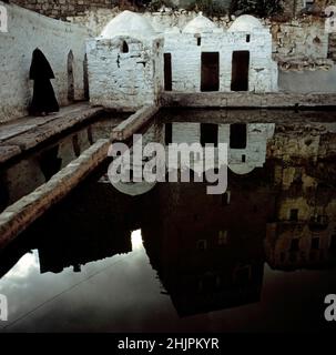 Place for a ceremonial act of washing parts of the body. Mosque, Jibla, Yemen. Stock Photo