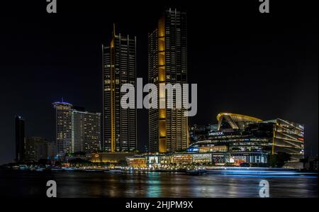 Bangkok, Thailand - Feb 07, 2020 : Exterior View Of The Icon Siam On The  River Icon Siam Is A New Shopping Center And A Landmark In Bangkok At  Night. Selective Focus.