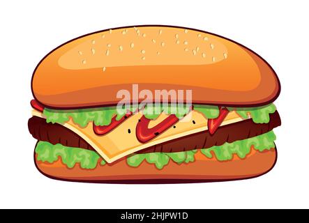 Realistic fresh big burger isolated on white background - Vector illustration Stock Vector