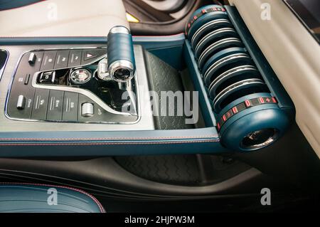 Interior of a BYD Yuan Plus as pictured on a test drive in Shanghai, China. Stock Photo