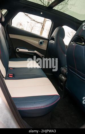 Interior of a BYD Yuan Plus as pictured on a test drive in Shanghai, China. Stock Photo