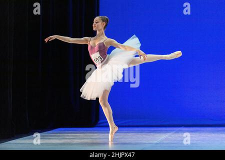 Montreux, Switzerland. 31st Jan, 2022. Ava Marenjak of Australia of Classical Coaching Australia (108) perform during the first day of the Prix de Lausanne 2022 competition (Photo by Eric Dubost/Pacific Press/Sipa USA) Credit: Sipa USA/Alamy Live News Stock Photo