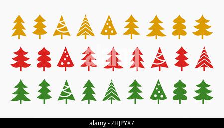 Christmas trees icons in different colors collection. Vector illustration. Stock Vector
