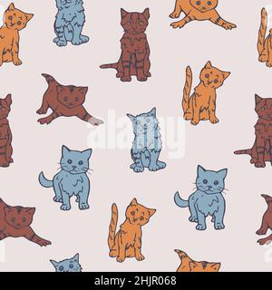 Vector seamless pattern with different kittens. Hand drawn decorative design. Stock Vector