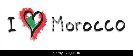 Hand drawn text i love morocco in doodle style isolated. Stock Vector