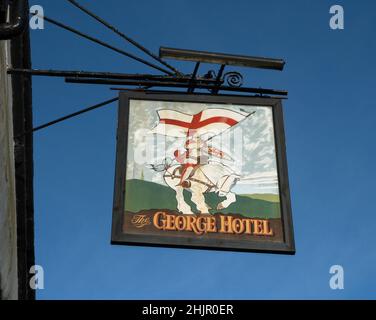 George Hotel Pub Sign, Dorchester-on-Thames, Oxfordshire, England Stock Photo