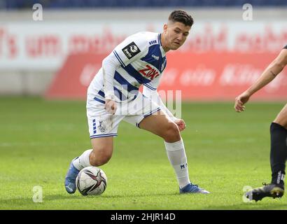 Duisburg, Deutschland. 02nd Oct, 2021. firo: October 2nd, 2021, Fuvuball, 3rd Bundesliga, season 2021/2022, MSV Duisburg - SV Meppen 0:1 Darius Ghindovean, single action, MSV/dpa/Alamy Live News Stock Photo