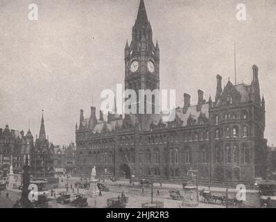 Manchester's fine Town-hall standing in Albert square. Lancashire. England (1923) Stock Photo
