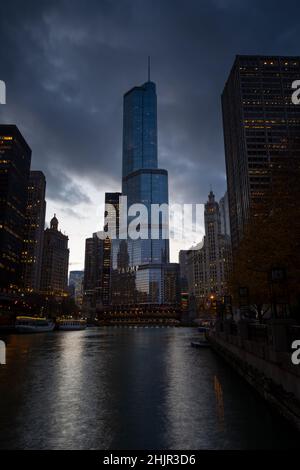 View of the Chicago downtown over the river. Stock Photo