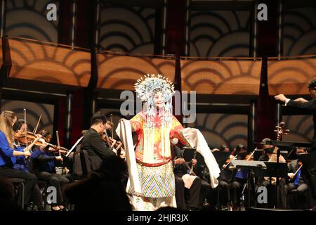 New York, USA. 30th Jan, 2022. Artists present the Chinese New Year Concert 'The Sound of Spring' in New York City, the United States, Jan. 30, 2022. Artists from the U.S.-China Music Institute of the Bard College Conservatory of Music Sunday presented its third Chinese New Year Concert 'The Sound of Spring' in New York City with around 1,000 people in attendance. Credit: Liu Yanan/Xinhua/Alamy Live News Stock Photo