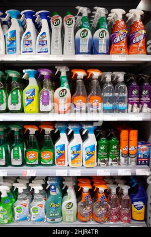 Cleaning products in plastic spray bottles on a Co Op supermarket shelf in Great Britain UK 2022  KATHY DEWITT Stock Photo