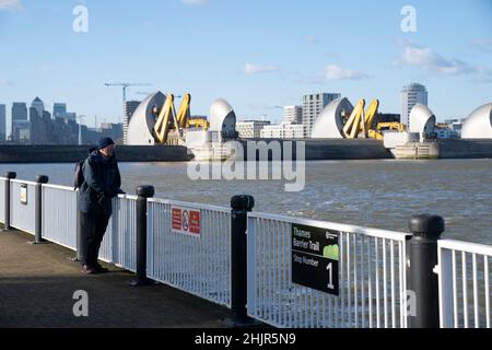 The Thames Barrier which has been closed on Monday due to a tidal surge caused by Storm Corrie. Picture date: Monday January 31, 2022. The Environment Agency said the barriers were closed more frequently during the winter. Photo credit should read: Kirsty O'Connor/PA Wire
