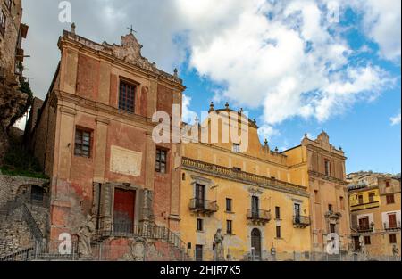 Churches on Piazza Duomo, Caccamo, Sicily, Italy Stock Photo