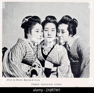 Three Japanese Girls from the book '  The living races of mankind ' Vol 1 by Henry Neville Hutchinson,, editors John Walter Gregory, and Richard Lydekker, Publisher: London,  Hutchinson & co 1901 Stock Photo