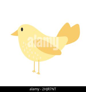 Cute yellow bird animal - cartoon vector in hand drawn simple style on white Stock Vector