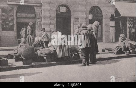 Huge loaves for sale in a street of Debreczen. Hungary (1923) Stock Photo